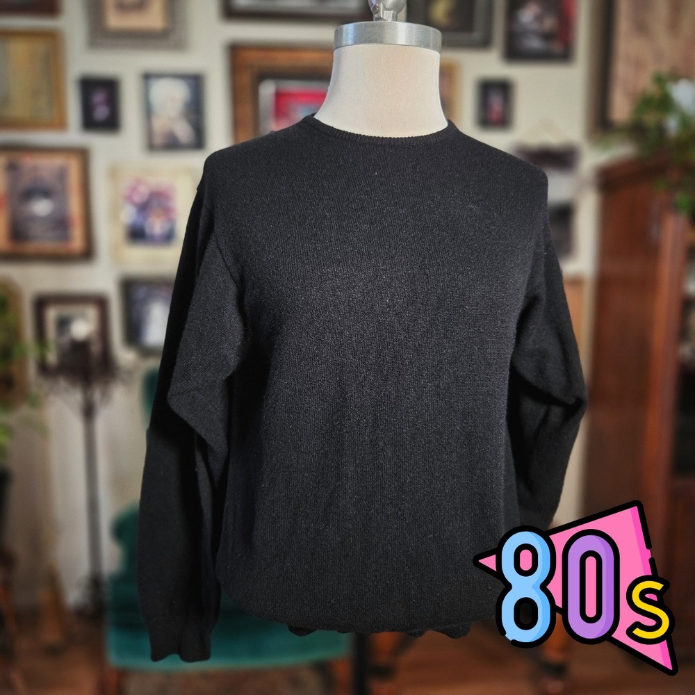 St Michael Cashmere Sweater Black Vintage 1980s Made in‎ UK Crewneck Pullover 16